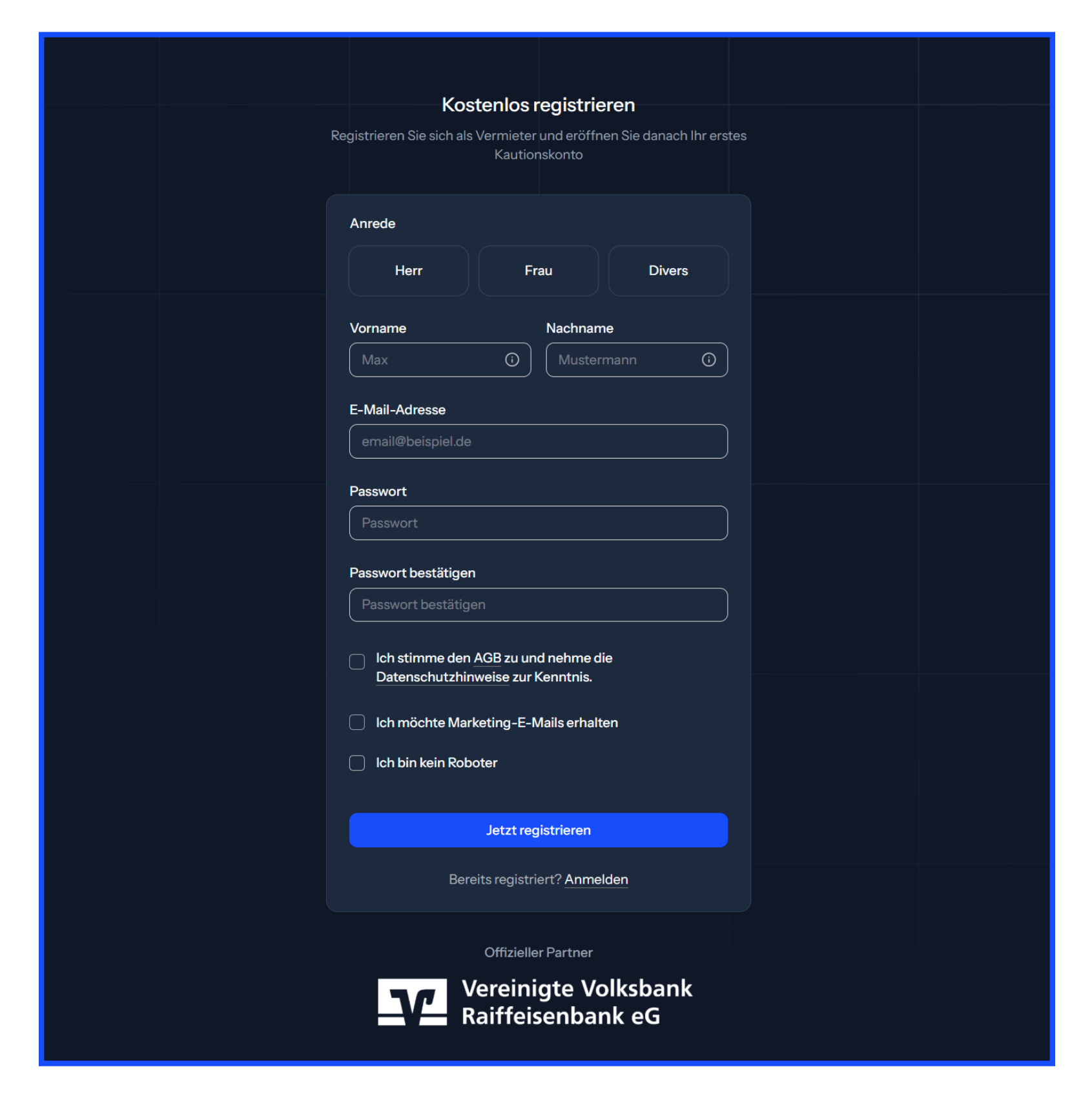Schritt 1: Registrierung