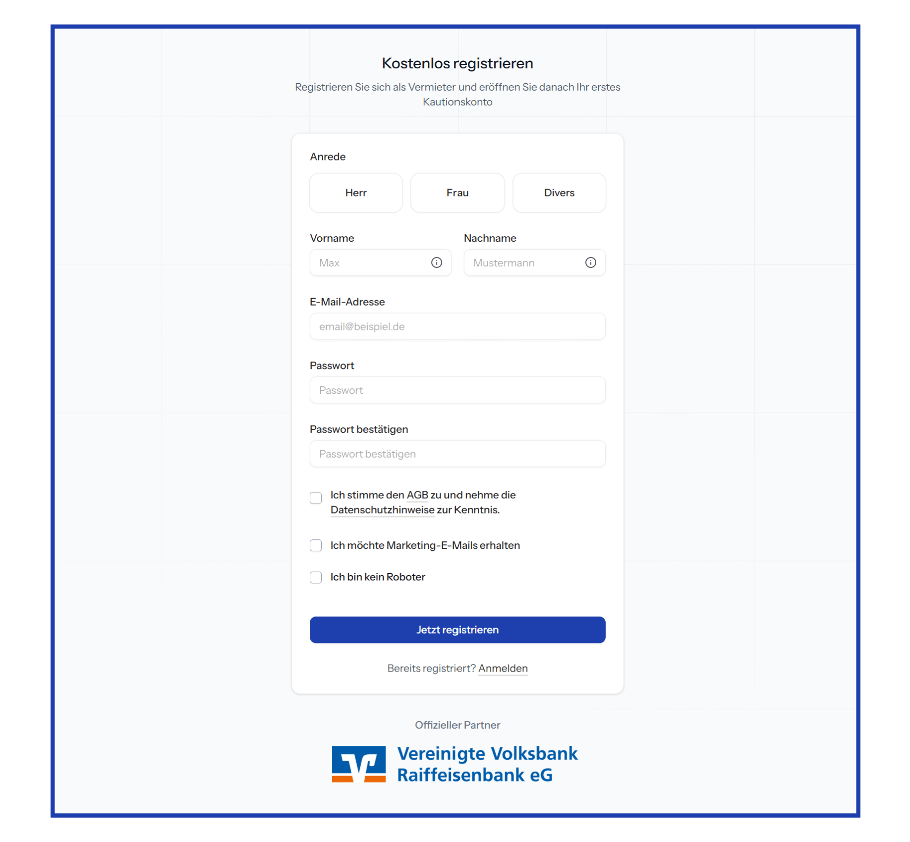 Schritt 1: Registrierung