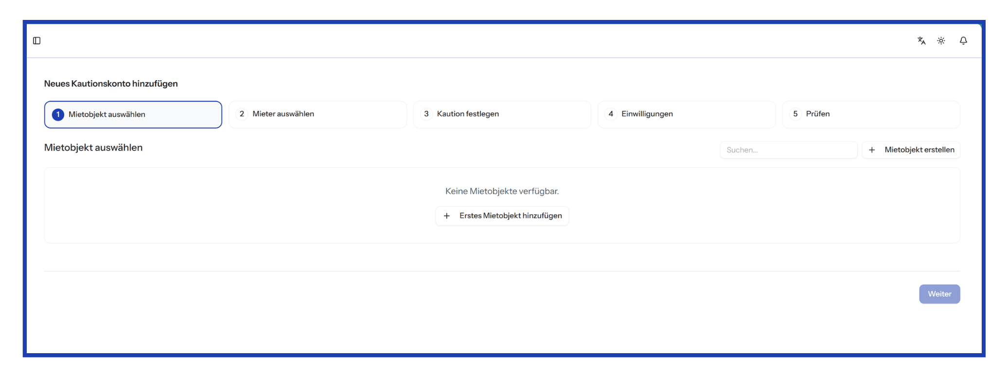 Schritt 3: Erstes Kautionskonto anlegen